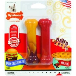 Nylabone Power Chew Flavor Frenzy Durable Dog Chew Toys Twin Pack Bacon Cheeseburger & Apple Pie