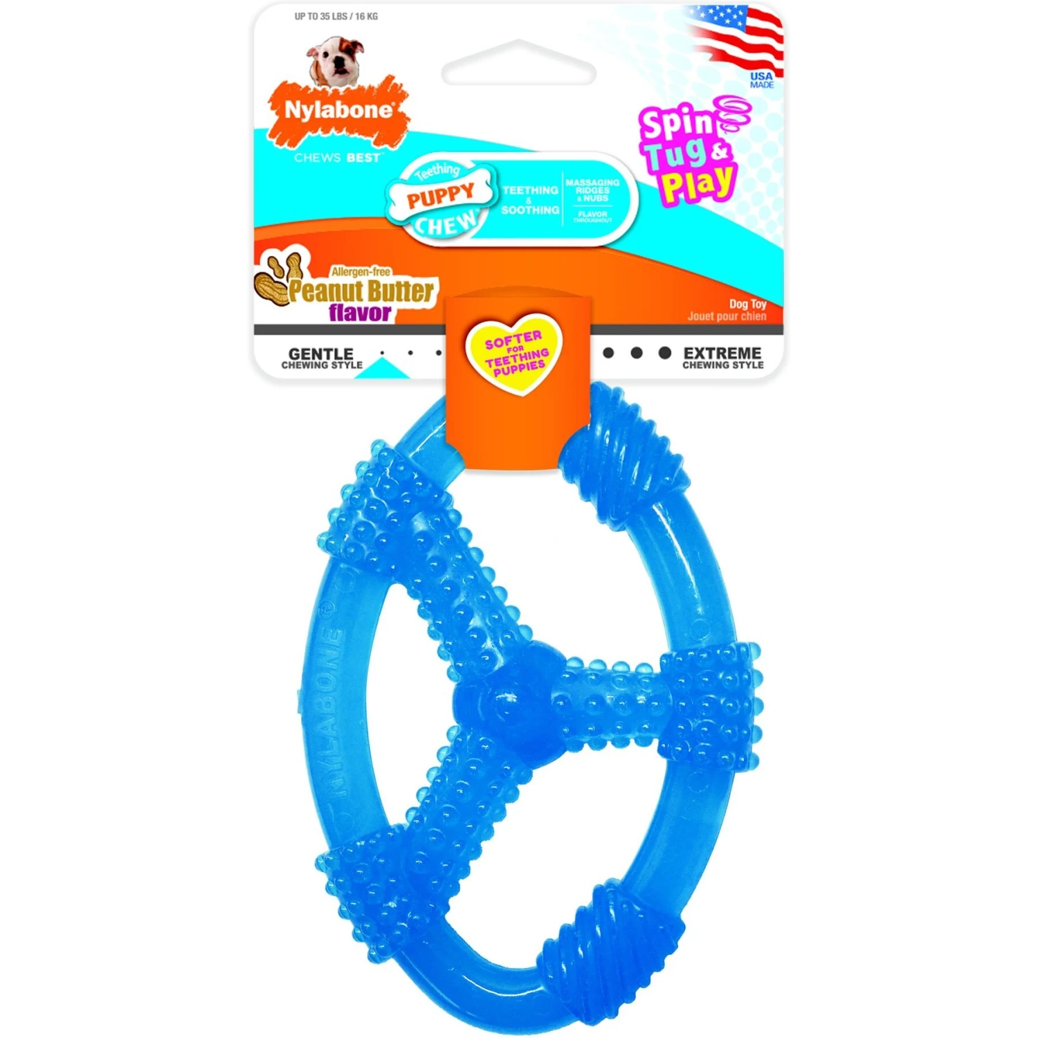 Nylabone Puppy Chew Spin Tug & Play Toy Peanut Butter Blue, Medium - Image 8