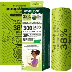 The Original Poop Bags USDA Biobased Bulk Roll, Green, Large, 300 Count