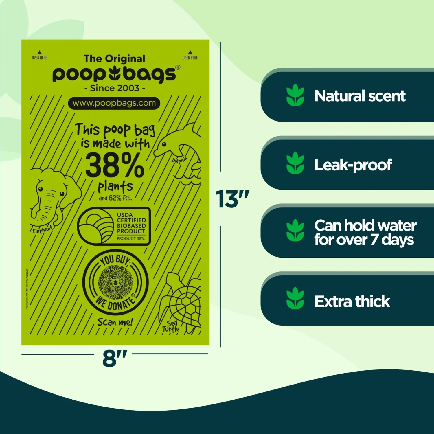 The Original Poop Bags USDA Biobased Bulk Roll, Green, Large, 300 Count - Image 2