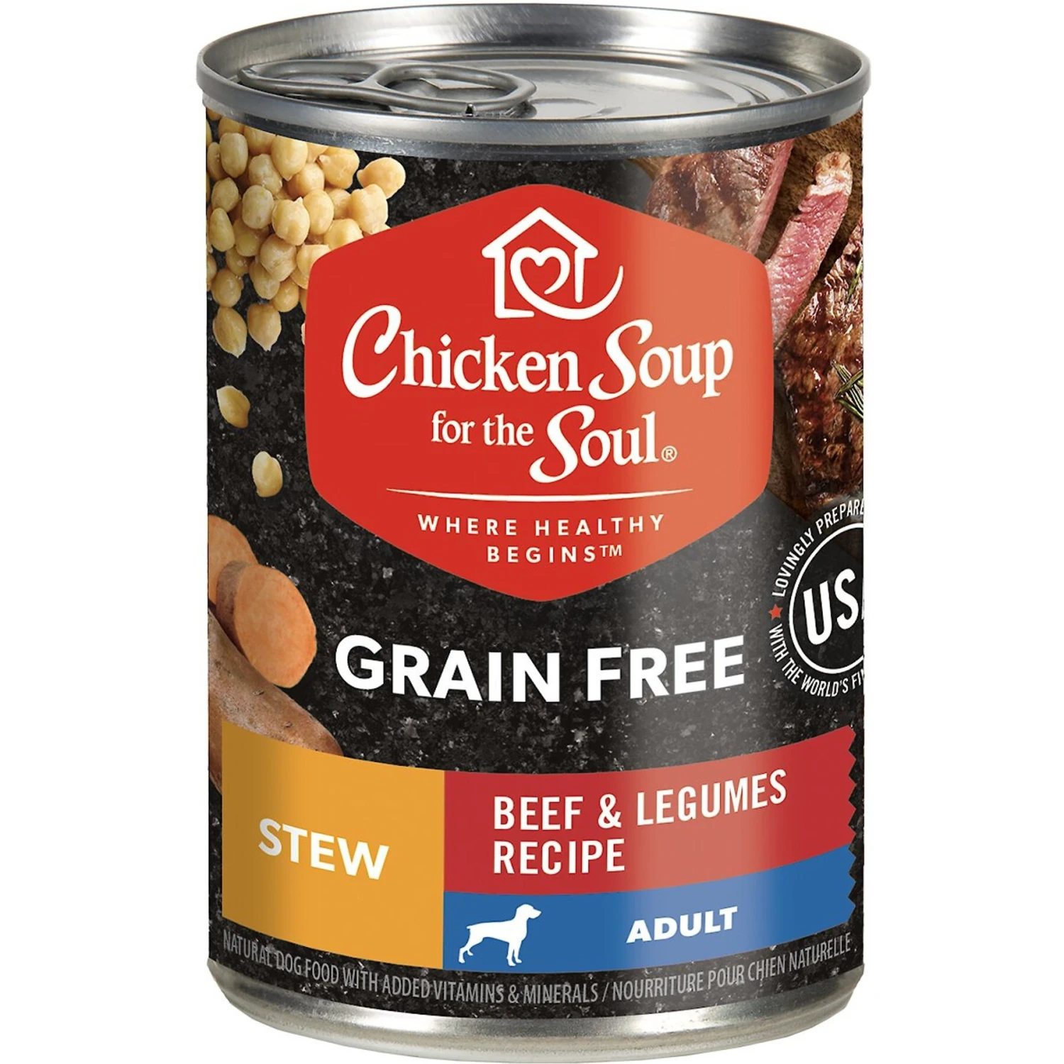 Chicken Soup For The Soul Beef & Legumes Recipe Stew Grain-Free Canned Dog Food, 13-oz, Case Of 12