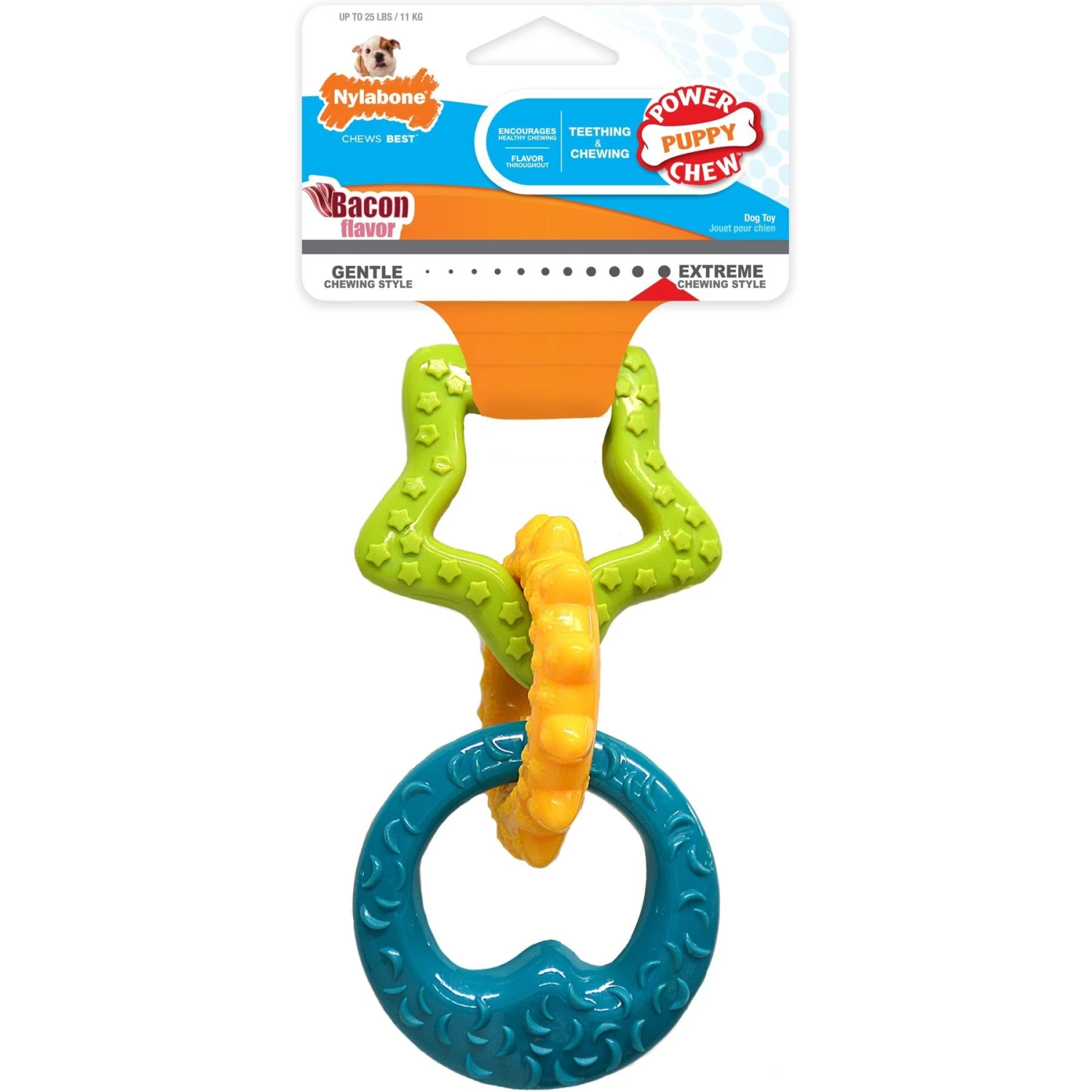 Nylabone Puppy Power Chew Teething Toy Rings Dogs Bacon Yellow & Puppy Chow Healthy Start Salmon Flavor Training Dog Treats - Image 2
