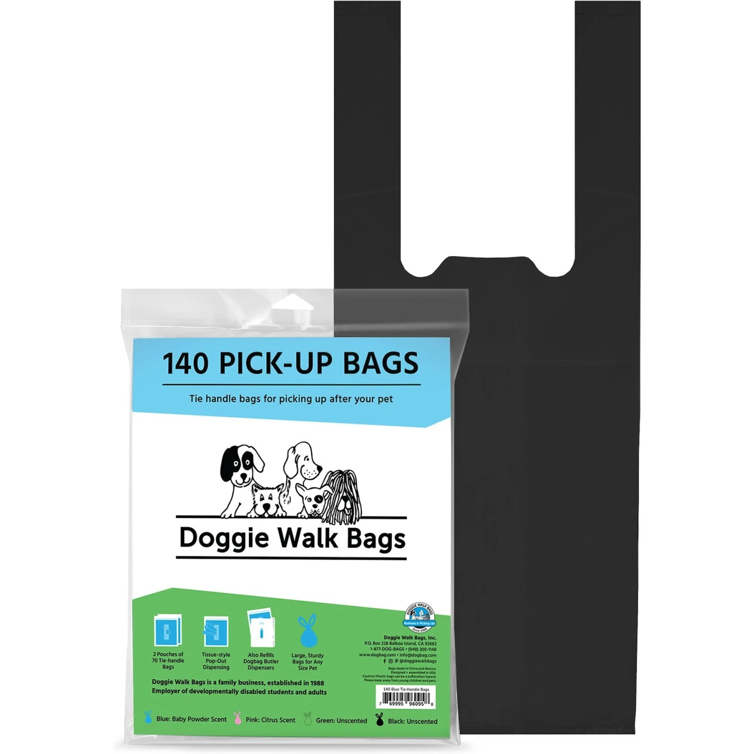 Doggie Walk Bags Unscented Tie Handle Dog Poop Bags