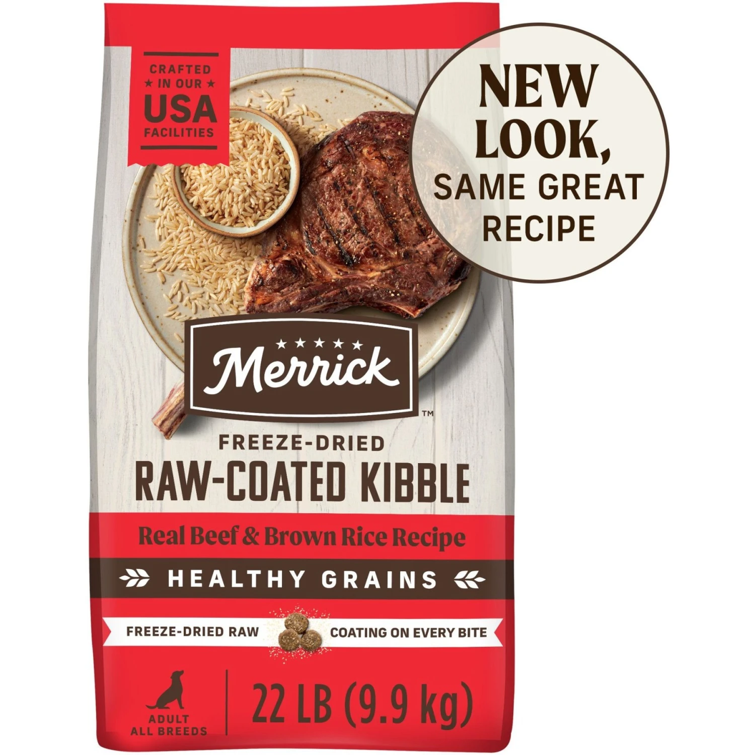 Merrick Healthy Grains Raw-Coated Kibble Real Beef + Brown Rice Recipe Freeze-Dried Dry Dog Food