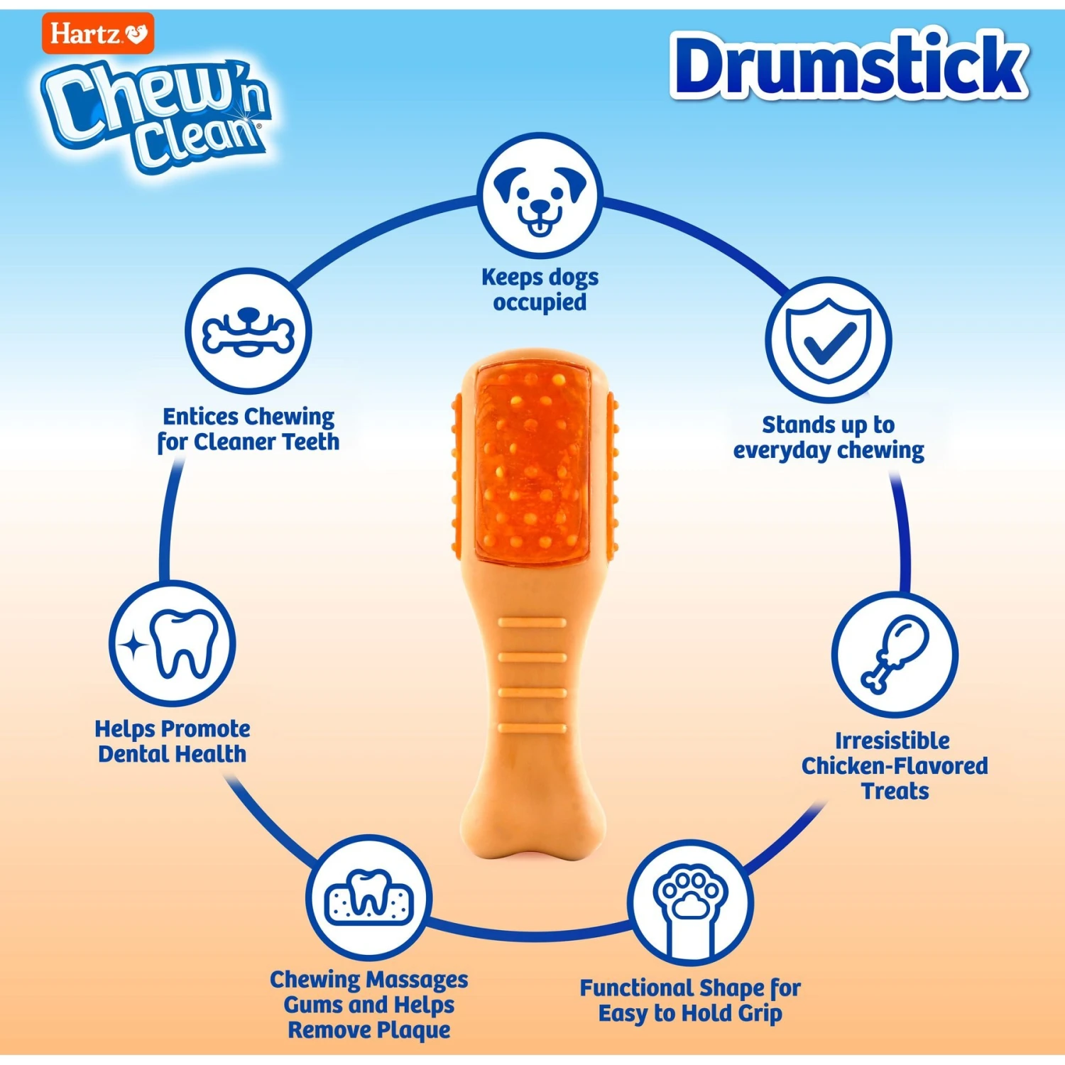 Hartz Chew 'n Clean Chicken Flavored Drumstick Dog Treat & Chew Toy - Image 2