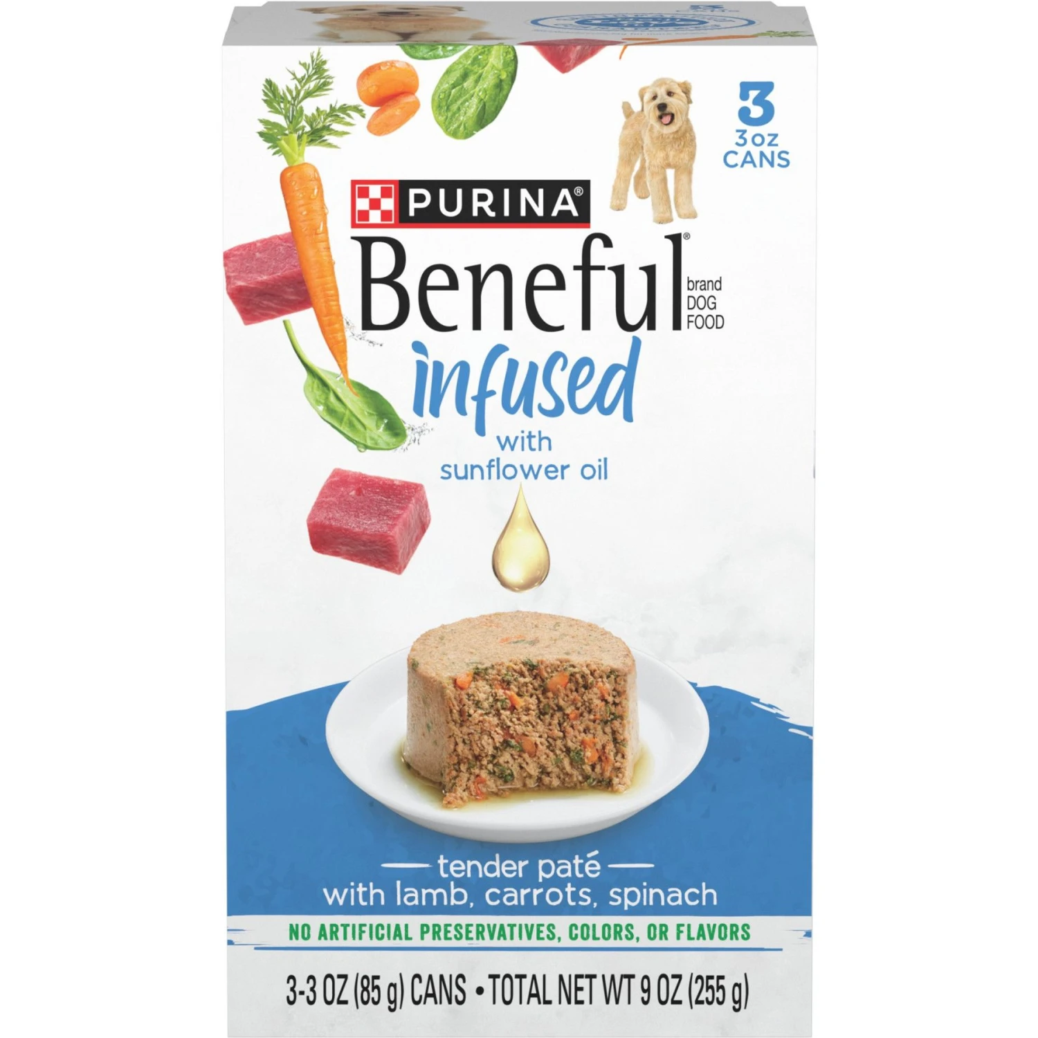 Purina Beneful Infused Pate With Real Lamb, Carrots & Spinach Wet Dog Food, 3-oz Tray, Case Of 24