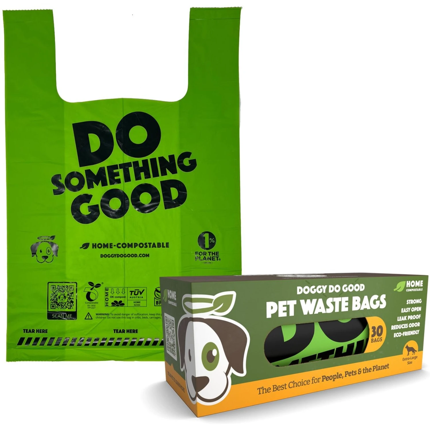 Doggy Do Good Certified Home Compostable X-Large Premium Dog & Cat Waste Bags - Handle Bags On A Roll