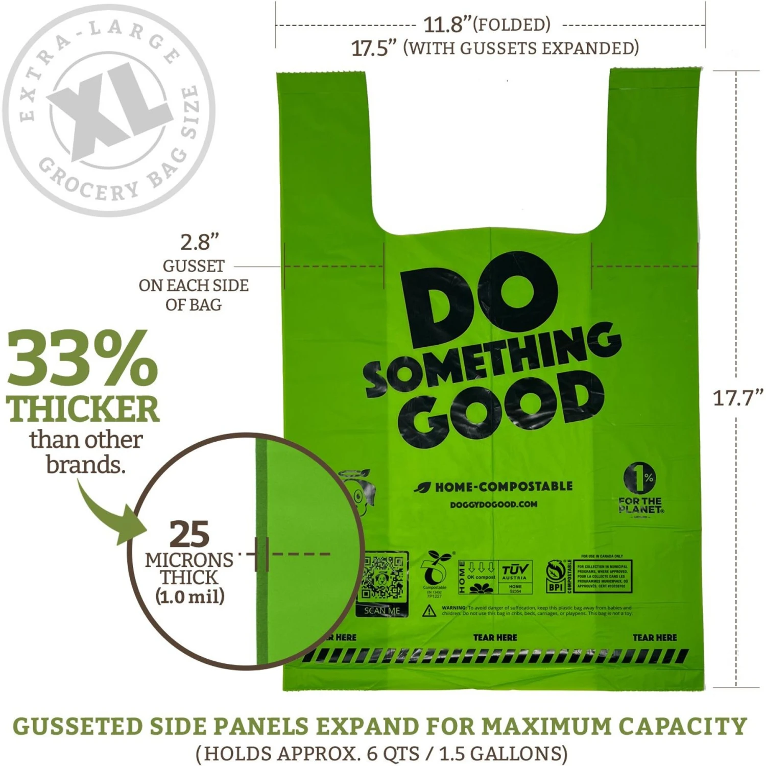 Doggy Do Good Certified Home Compostable X-Large Premium Dog & Cat Waste Bags - Handle Bags On A Roll - Image 4