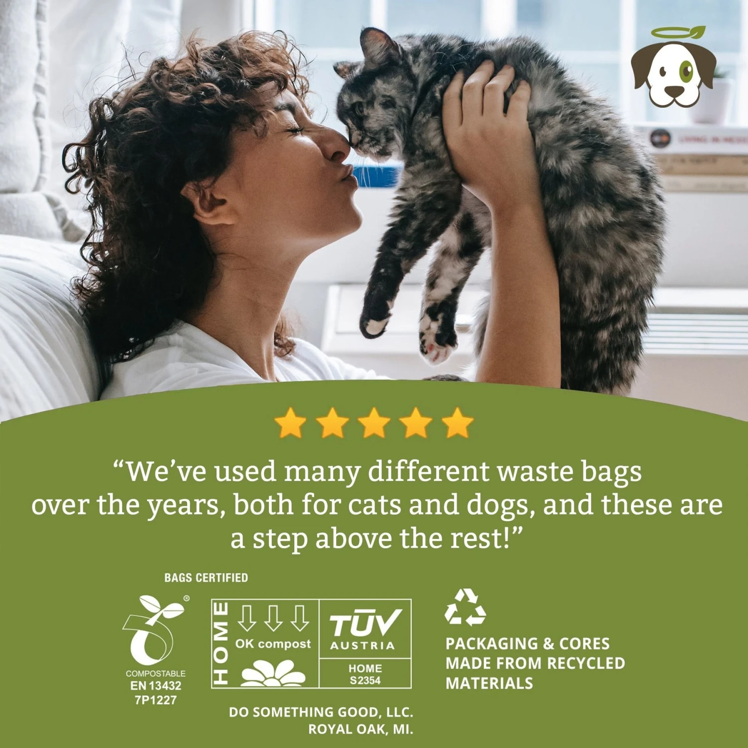 Doggy Do Good Certified Home Compostable X-Large Premium Dog & Cat Waste Bags - Handle Bags On A Roll - Image 5