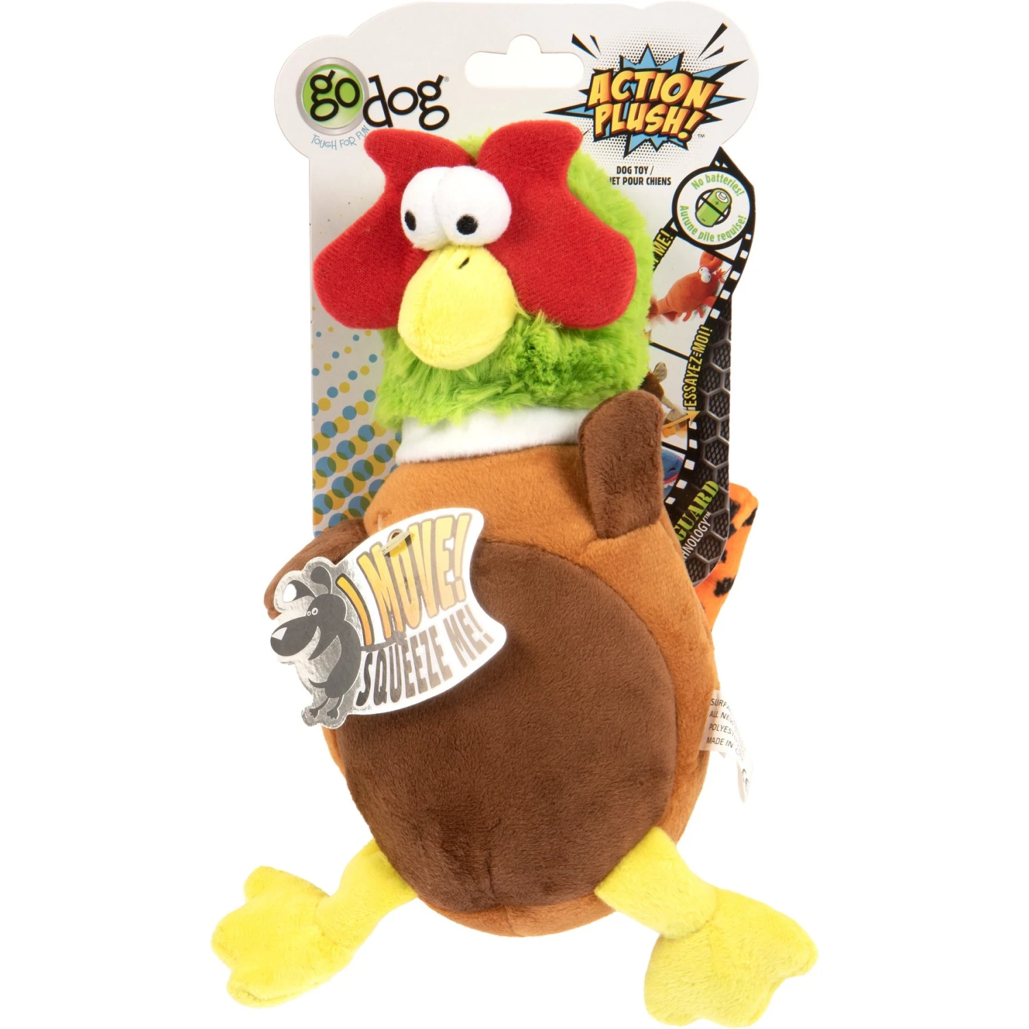 GoDog Action Plush Pheasant Animated Squeaker Dog Toy