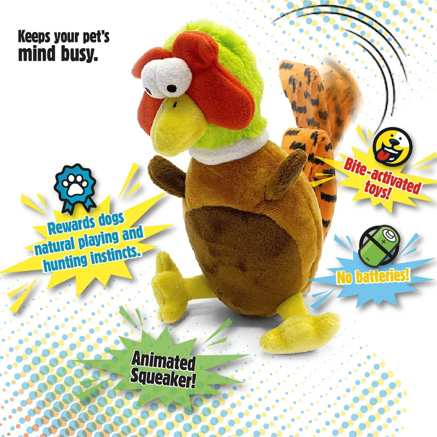 GoDog Action Plush Pheasant Animated Squeaker Dog Toy - Image 4
