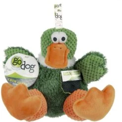 GoDog Checkers Sitting Duck Squeaker Dog Toy, Green