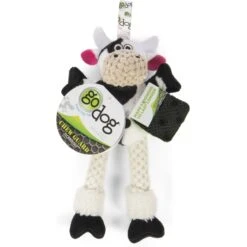GoDog Checkers Skinny Cow Squeaker Dog Toy, White