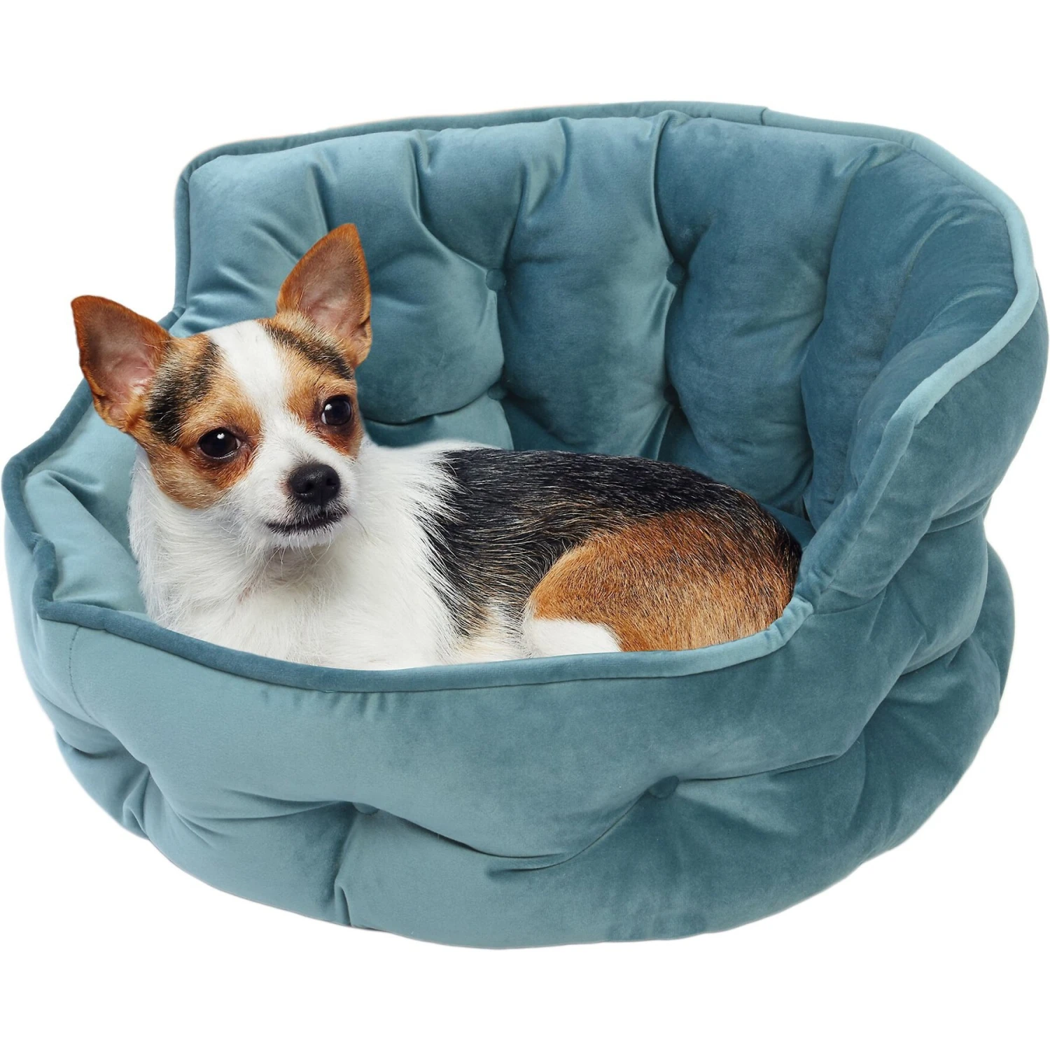 Precious Tails Ultra Plush Mini Tufted Velvet Round Bolster Cat & Dog Bed - Image 3