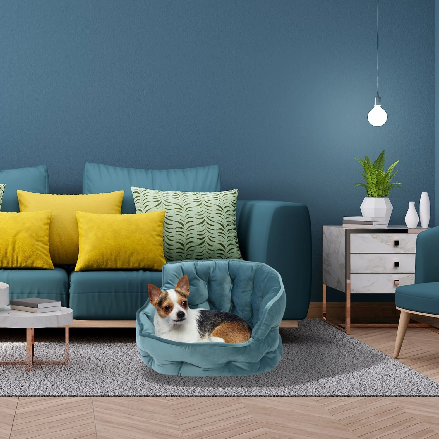 Precious Tails Ultra Plush Mini Tufted Velvet Round Bolster Cat & Dog Bed - Image 4