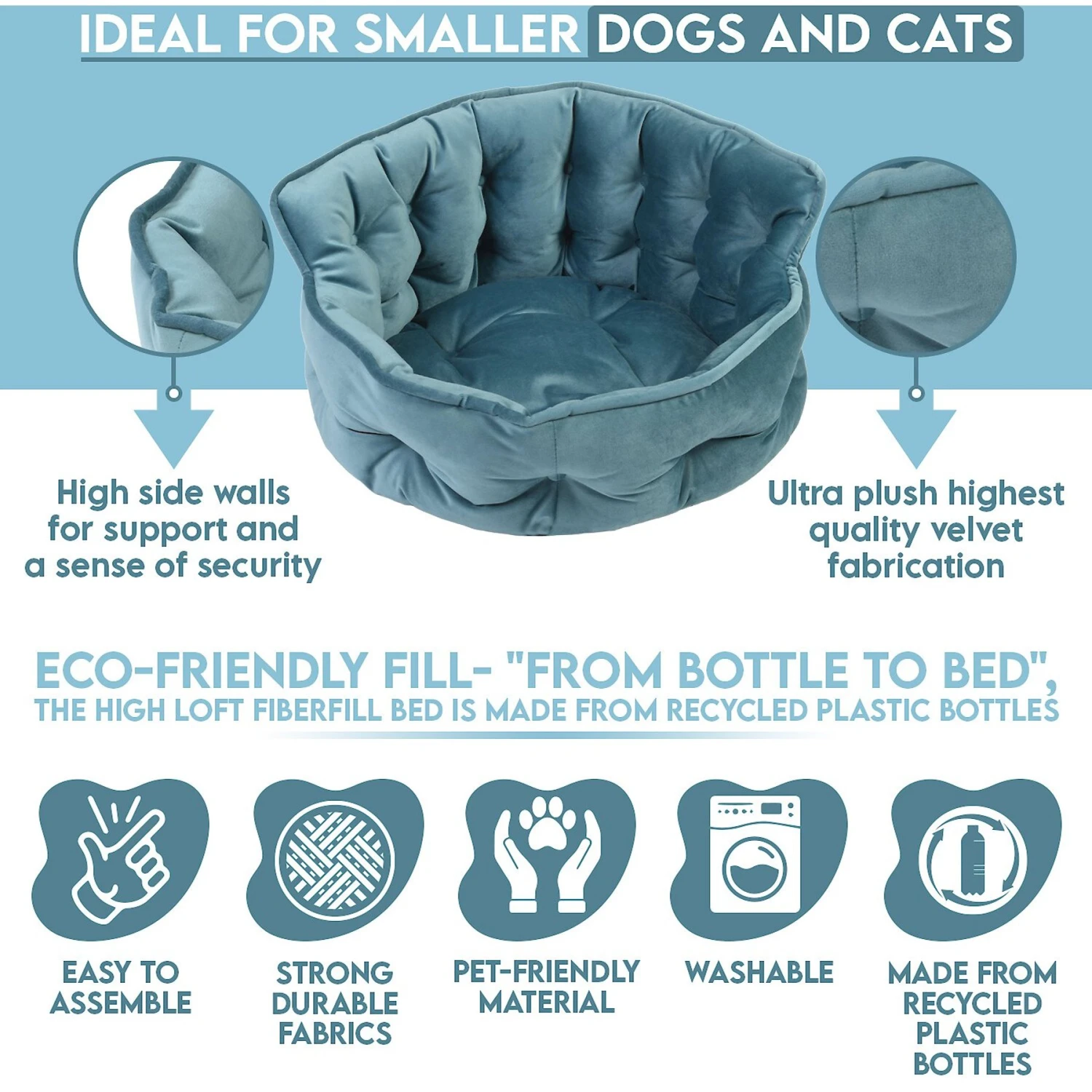 Precious Tails Ultra Plush Mini Tufted Velvet Round Bolster Cat & Dog Bed - Image 6