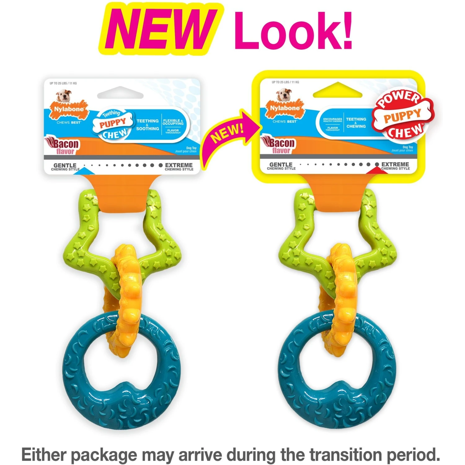 Nylabone Puppy Power Chew Teething Toy Rings Dogs Bacon Yellow - Image 8