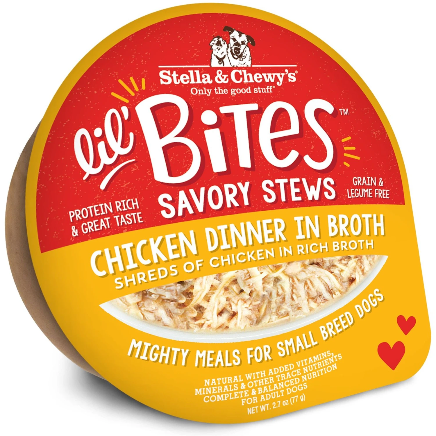Stella & Chewy's Lil Bites Savory Stews Grain-Free Chicken In Broth Flavored Shredded Small Breed Wet Dog Food, 2.7-oz Cup, Case Of 12