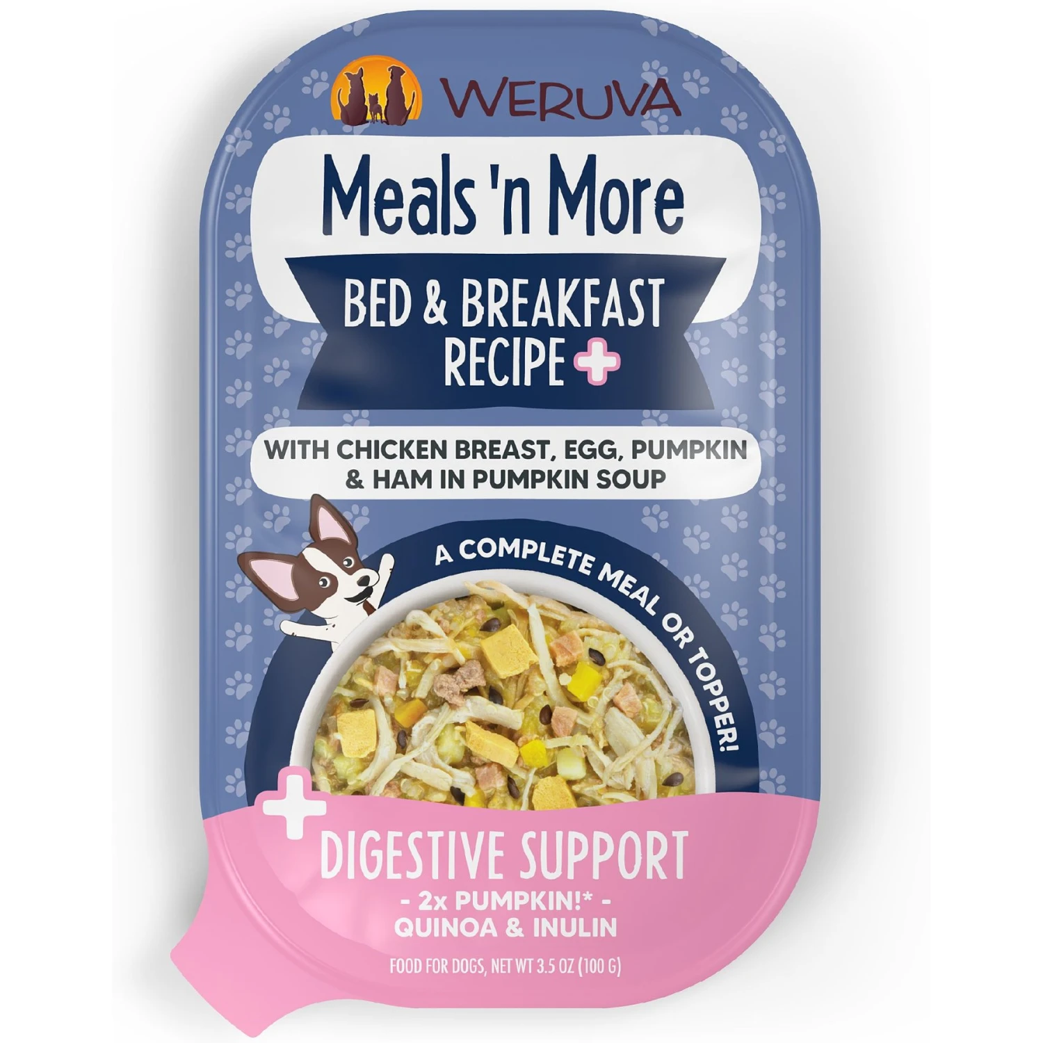 Weruva Meals 'n More Natural Wet Dog Food, Bed & Breakfast Plus Digestive Support, 3.5-oz Cup, 12 Count