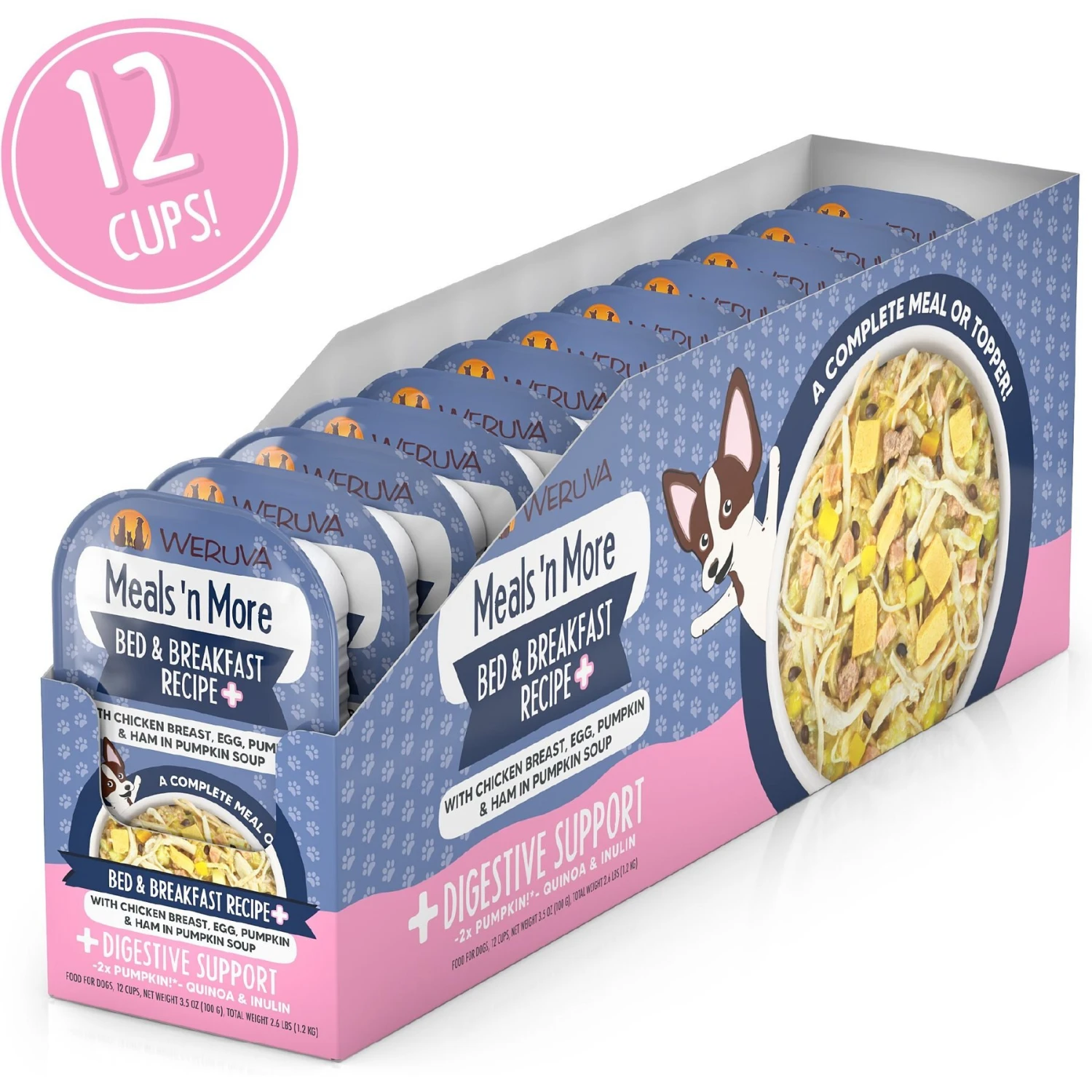 Weruva Meals 'n More Natural Wet Dog Food, Bed & Breakfast Plus Digestive Support, 3.5-oz Cup, 12 Count - Image 2