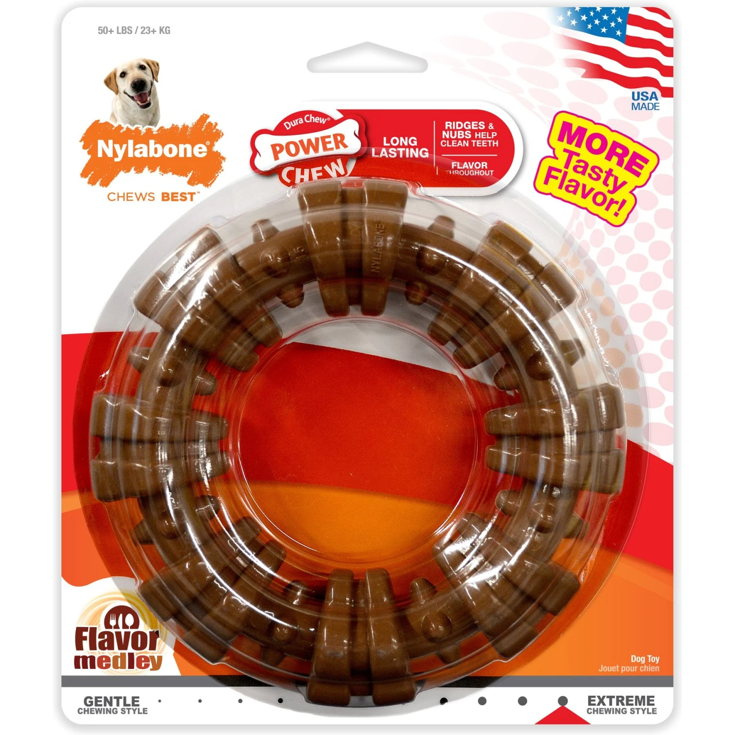 Nylabone Power Chew Textured Dog Chew Ring Toy Flavor Medley