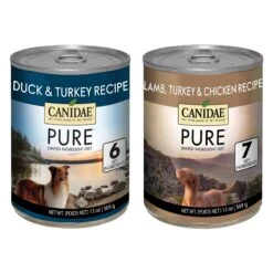 CANIDAE PURE All Stages Grain-Free Limited Ingredient Duck & Turkey Recipe Canned Dog Food, 13-oz & CANIDAE PURE All Stages Grain-Free Limited Ingredient Lamb, Turkey & Chicken Recipe Canned Dog Food, 13-oz