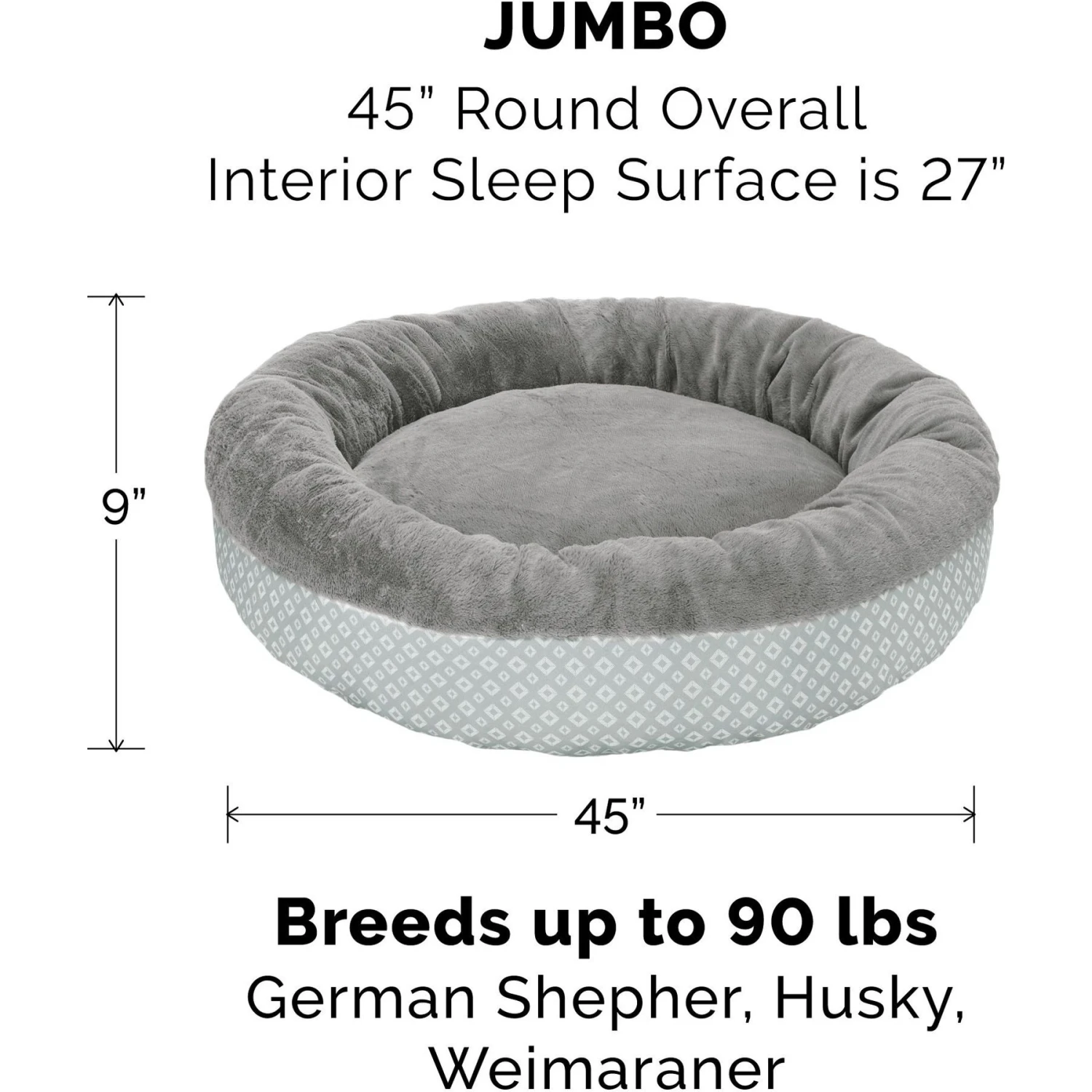 FurHaven Plush & Diamond Print Calming Donut Dog Bed - Image 2