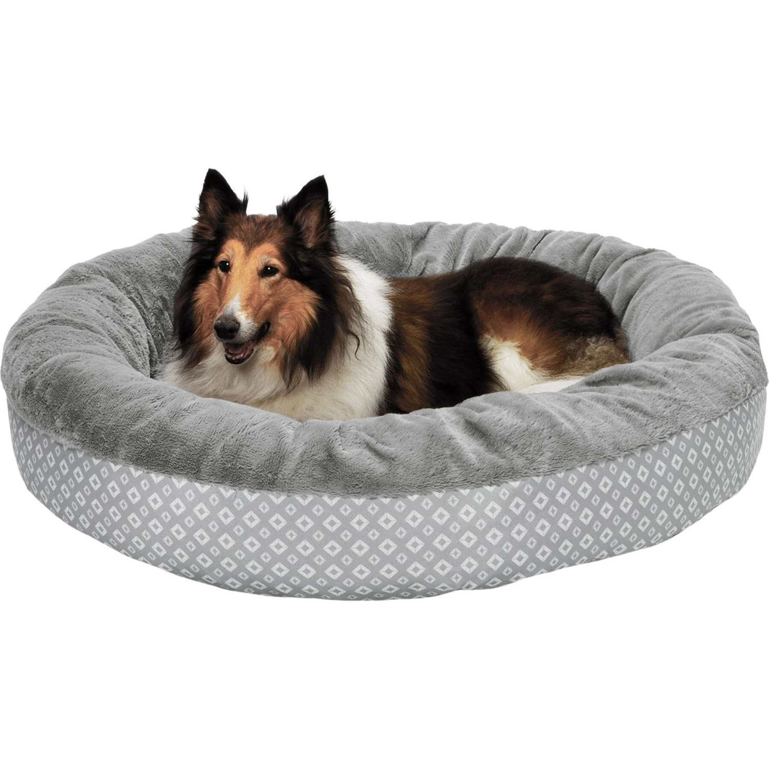 FurHaven Plush & Diamond Print Calming Donut Dog Bed - Image 3