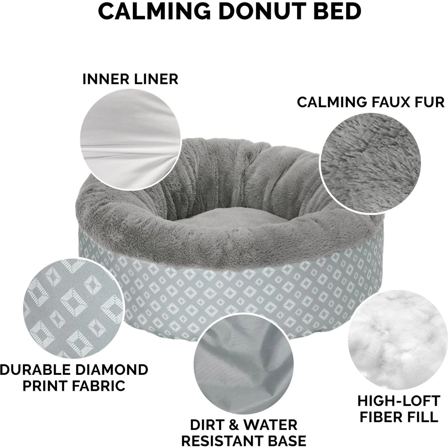 FurHaven Plush & Diamond Print Calming Donut Dog Bed - Image 5