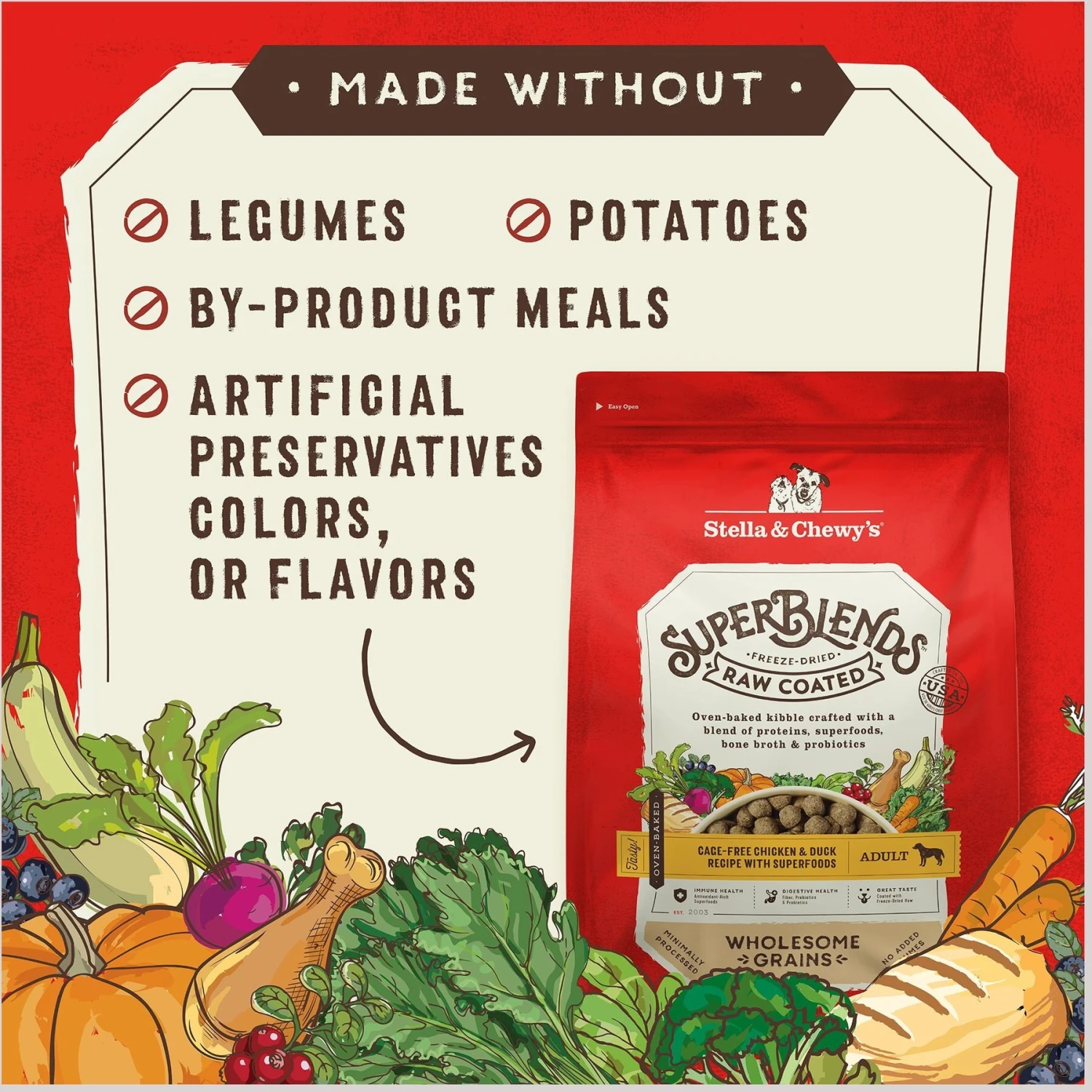 Stella & Chewy's SuperBlends Raw Coated Wholesome Grains Cage-Free Chicken & Duck Recipe With Superfoods Dry Dog Food - Image 3