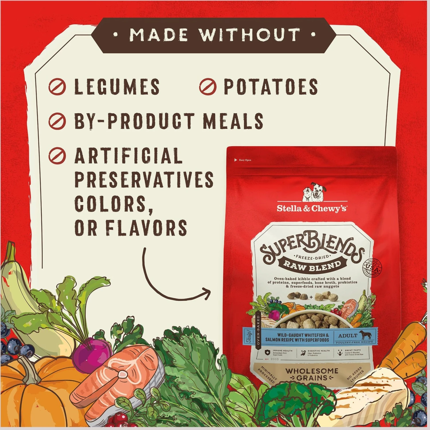 Stella & Chewy's SuperBlends Raw Blend Wholesome Grains Wild-Caught Whitefish & Salmon Recipe With Superfoods Dry Dog Food - Image 4