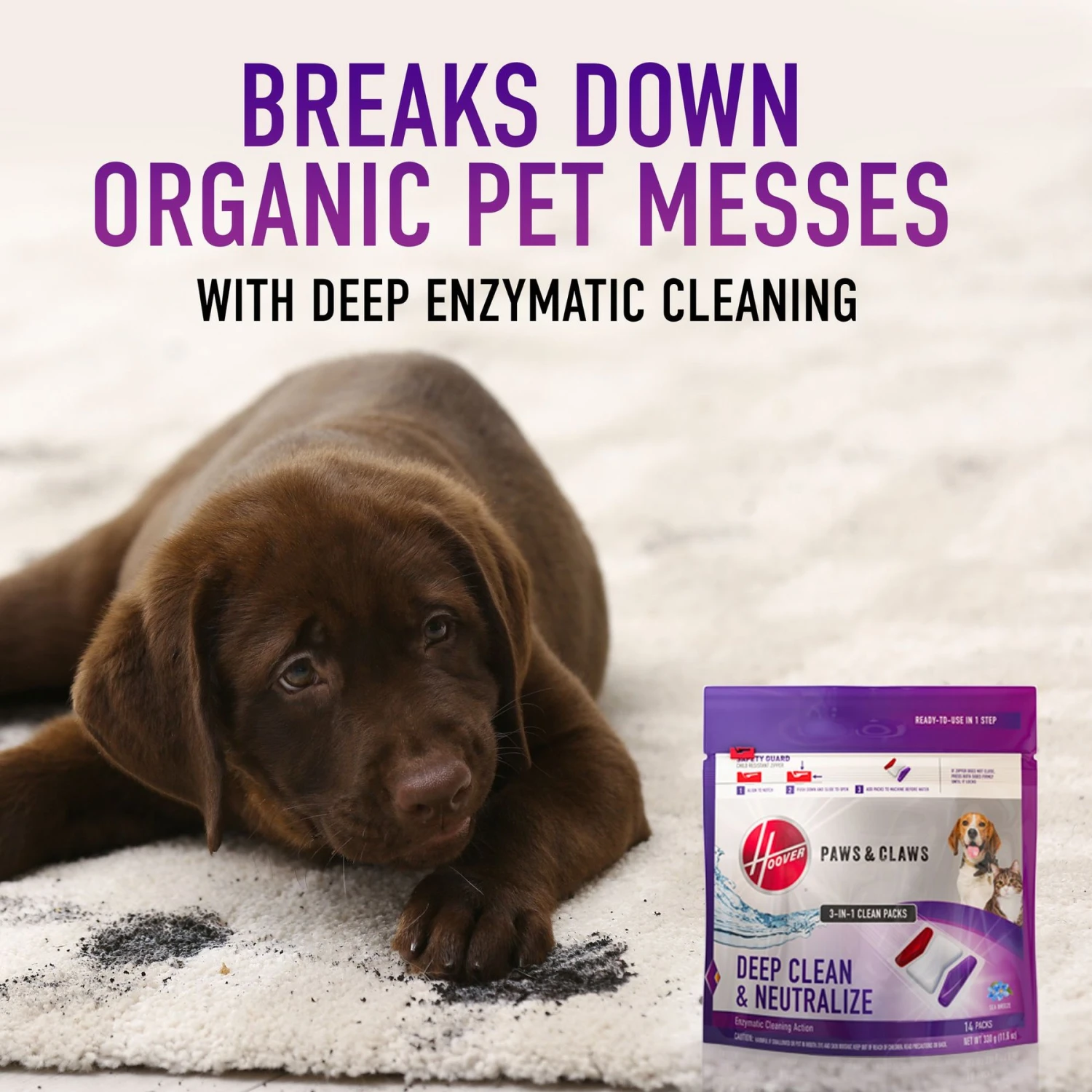 Hoover Paws & Claws Clean Packs Dog & Cat Cleaners & Stain Remover, Purple, 10 Count - Image 3