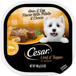 Cesar Loaf & Topper In Sauce Ham & Egg Flavor With Potato & Cheese Grain-Free Small Breed Adult Wet Dog Food Trays