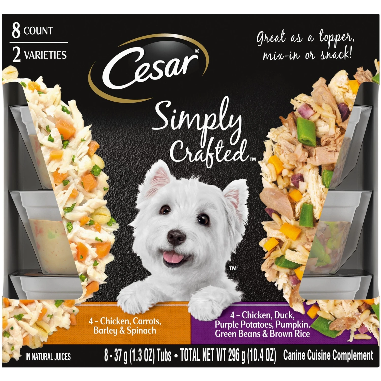 Cesar Classic Loaf In Sauce Beef Recipe Grain-Free Small Breed Adult Wet Dog Food Trays & Cesar Simply Crafted Chicken, Duck, Purple Potatoes, Pumpkin, Green Beans & Brown Rice & Chicken, Carrots, Barley & Spinach Variety Pack Adult Wet Dog Food Meal Topper - Image 6