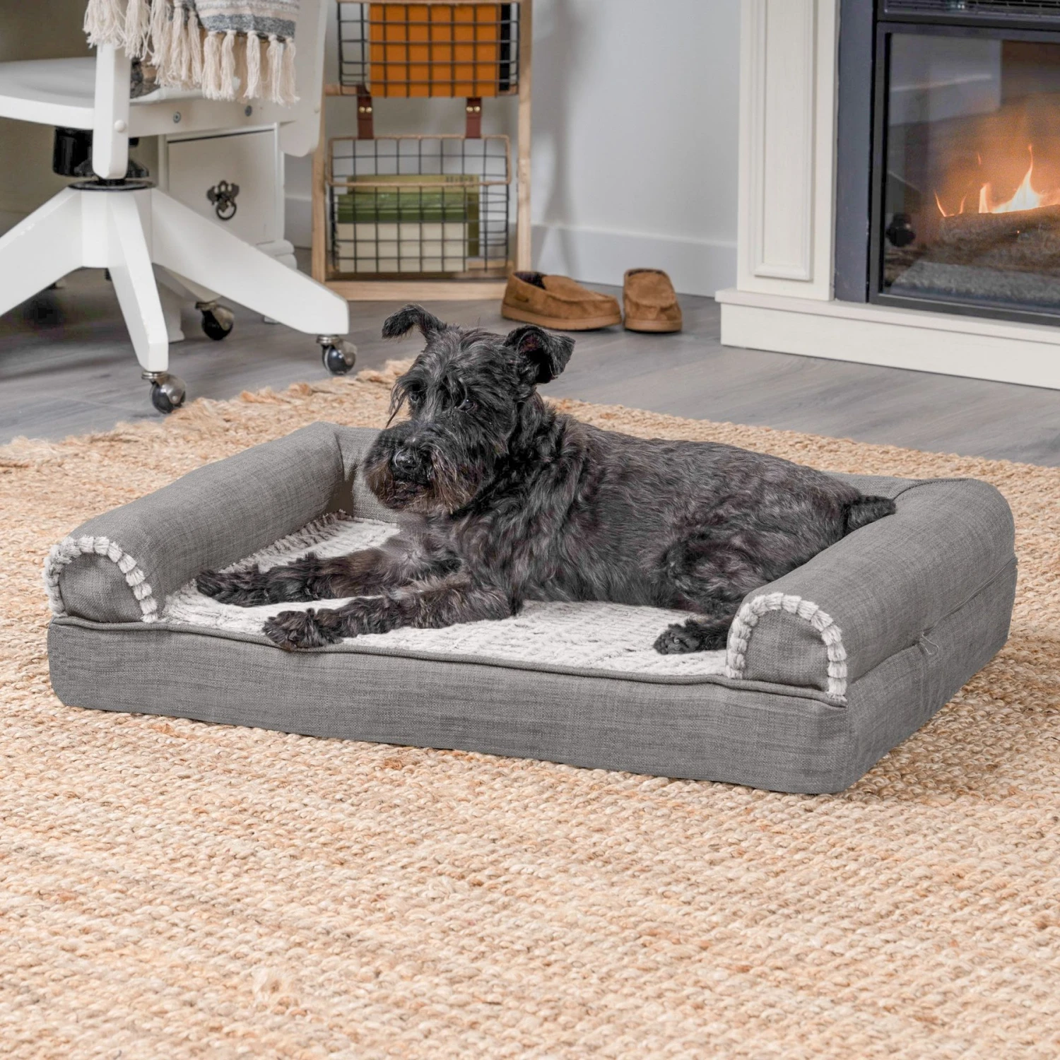 FurHaven Luxe Fur & Performance Linen Orthopedic Cat & Dog Bed With Removable Cover
