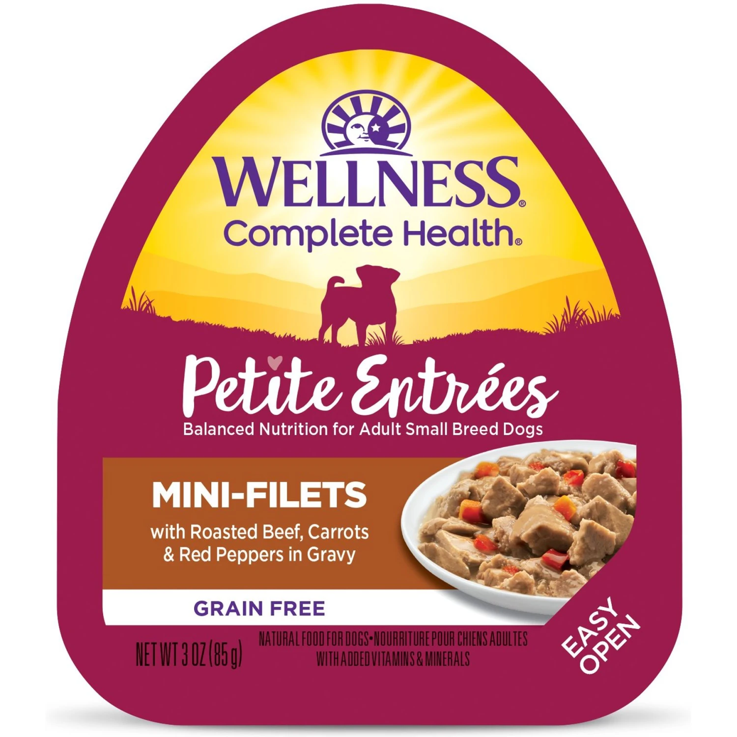 Wellness Petite Entrees Mini-Filets Beef In Gravy Small Breed Natural Wet Dog Food, 3-oz Cup, 12 Count
