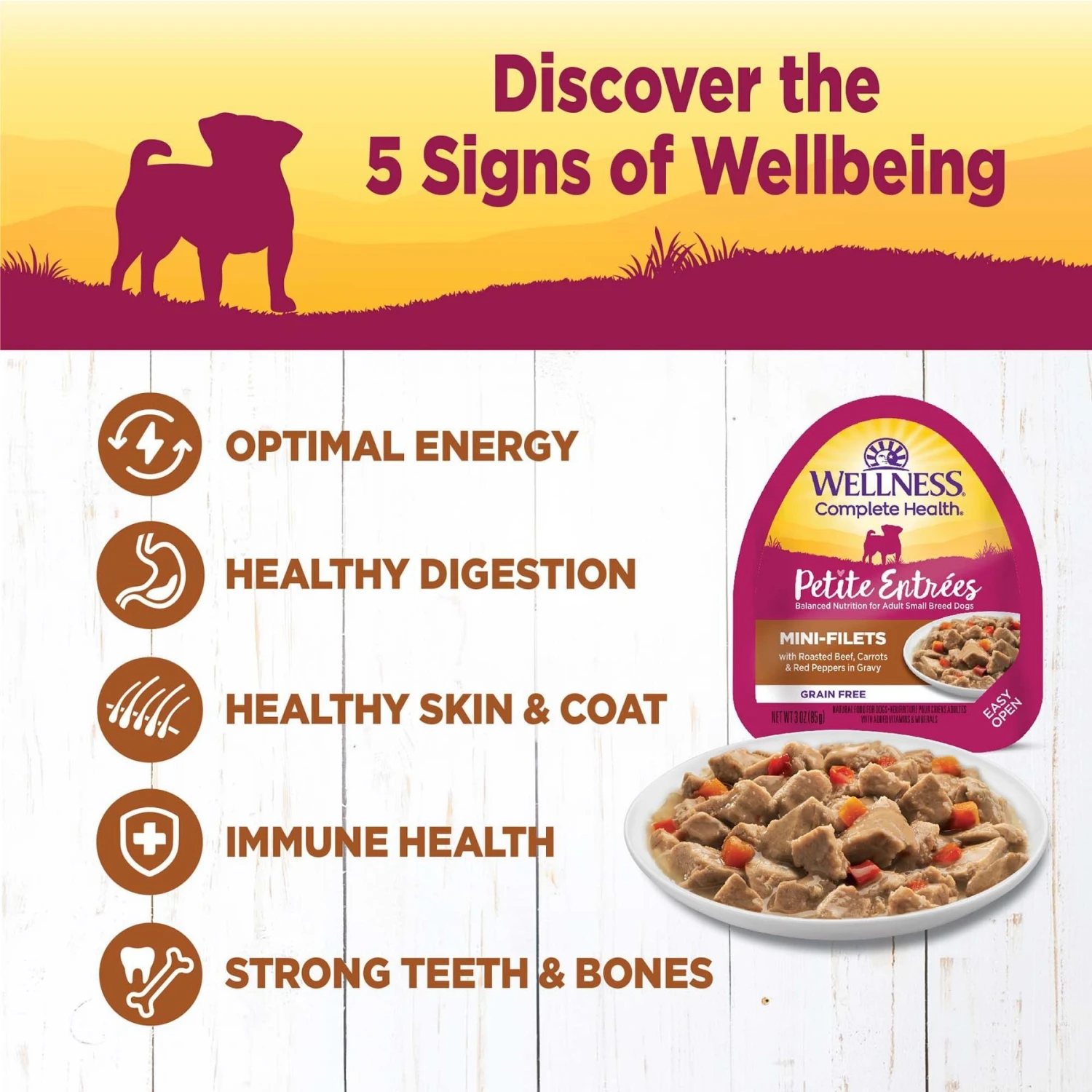Wellness Petite Entrees Mini-Filets Beef In Gravy Small Breed Natural Wet Dog Food, 3-oz Cup, 12 Count - Image 3