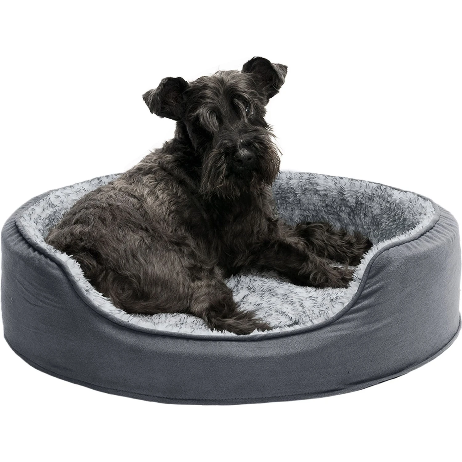 FurHaven Pet Products Two-Tone Faux Fur & Suede Oval Dog & Cat Bed - Image 4