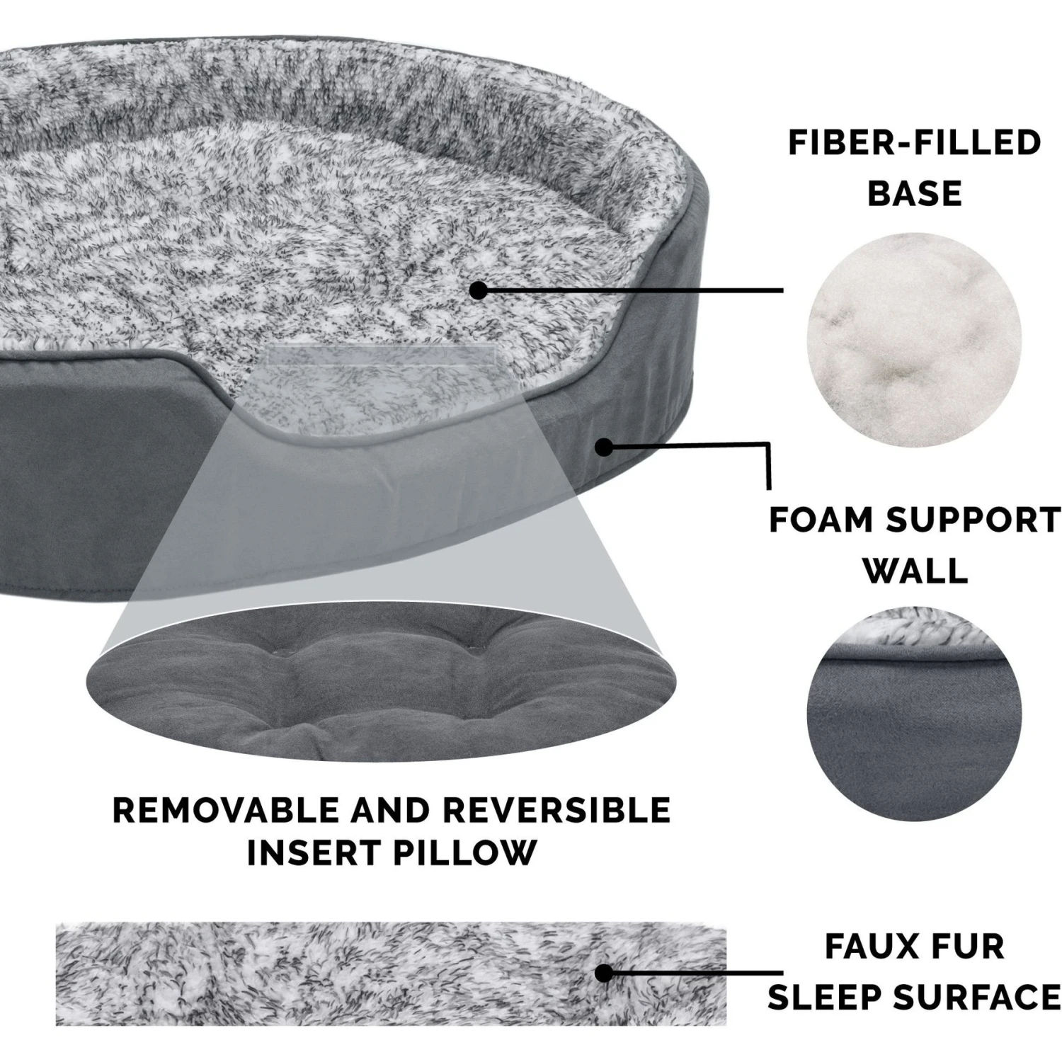 FurHaven Pet Products Two-Tone Faux Fur & Suede Oval Dog & Cat Bed - Image 6