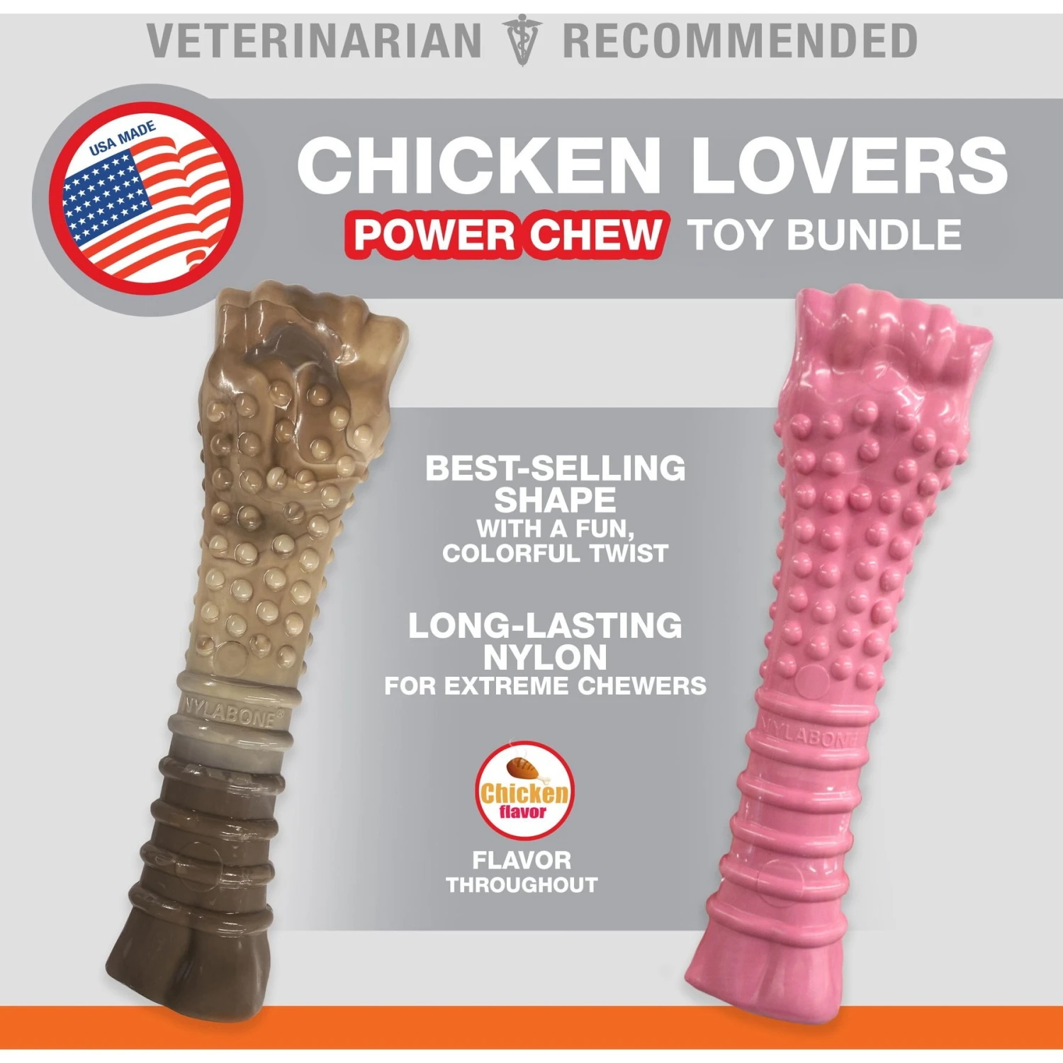 Nylabone Power Chew Chicken Lovers Dog Chew Toys, Camo & Pink, X-Large, 2 Count - Image 2